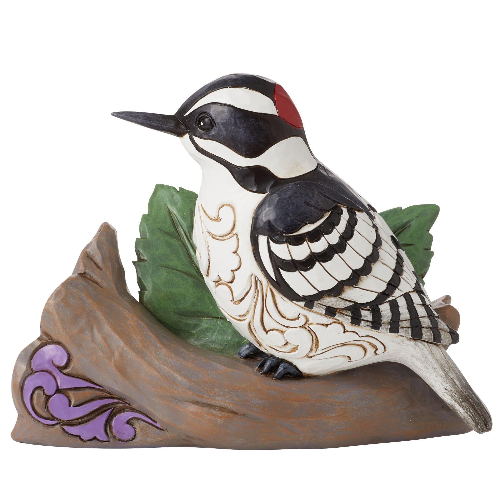 EnescoJim Shore Heartwood Creek Nature's Meadow Downy Woodpecker Figurine- Stone Resin Hand Painted Crafted Collectible Decorative Bird Mini Figurines Home Decor Statue, 4 Inch