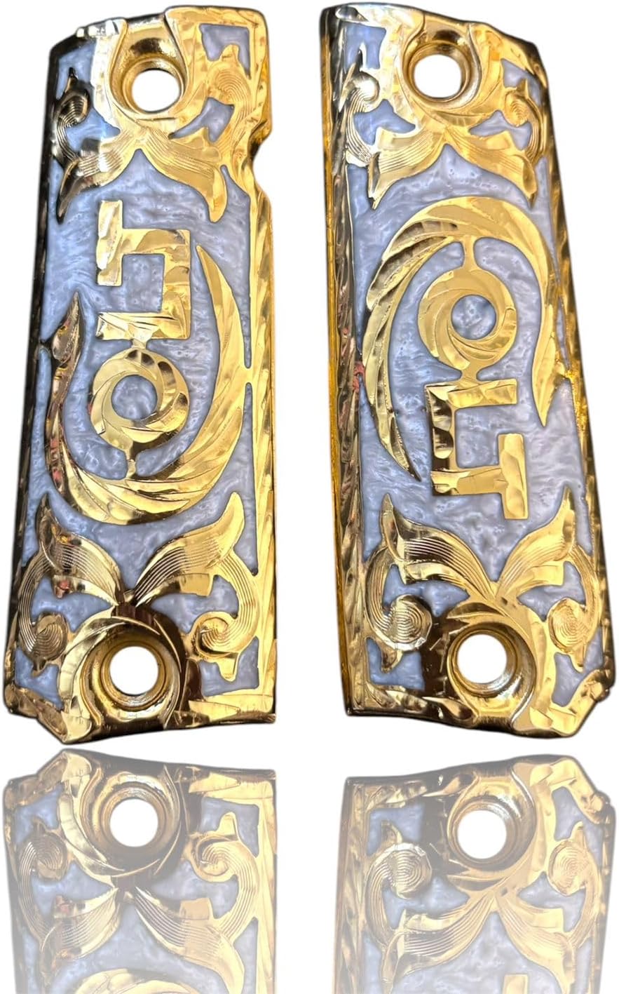 Cachas 1911 chapeadas en oro – empuñadura grabada de lujo Compatible con Colt 1911