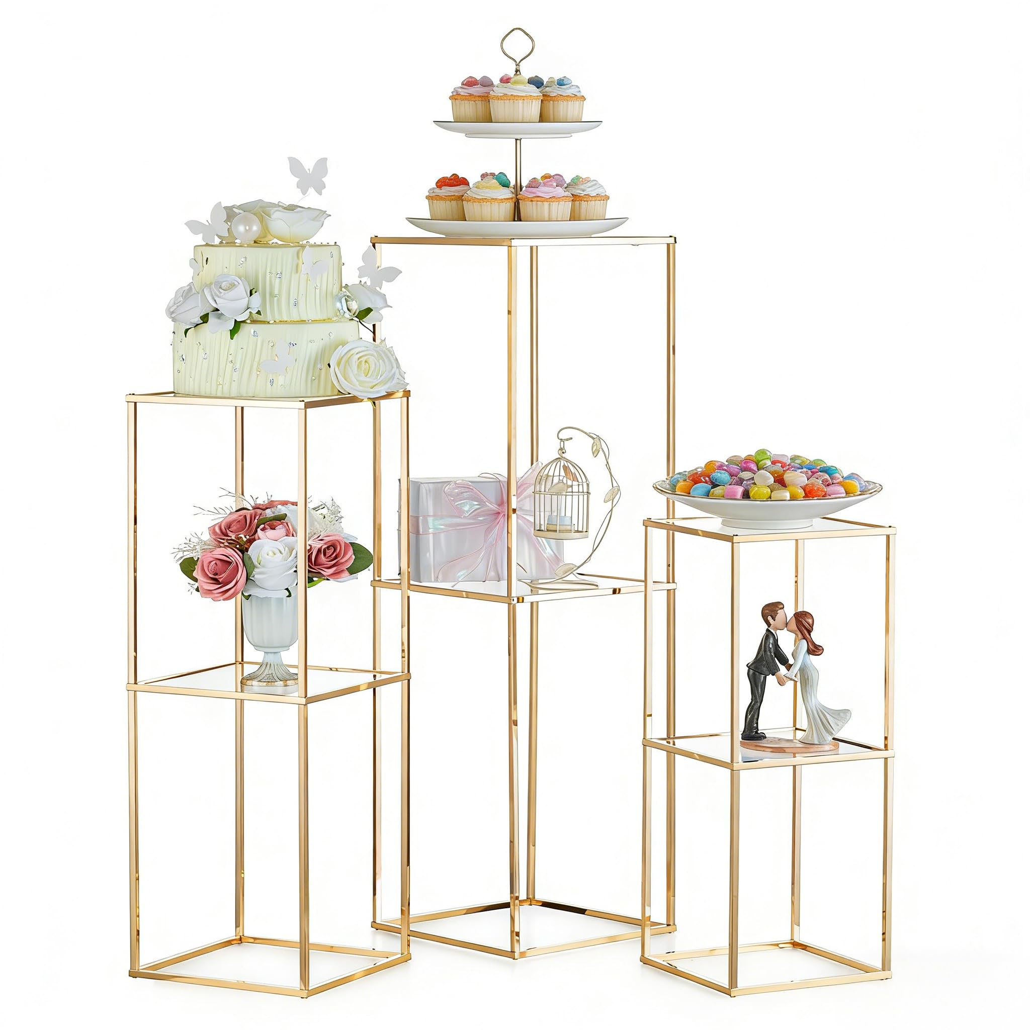 Supports cylindriques sur pied NUPTIO dorés pour fleurs et décor de fête