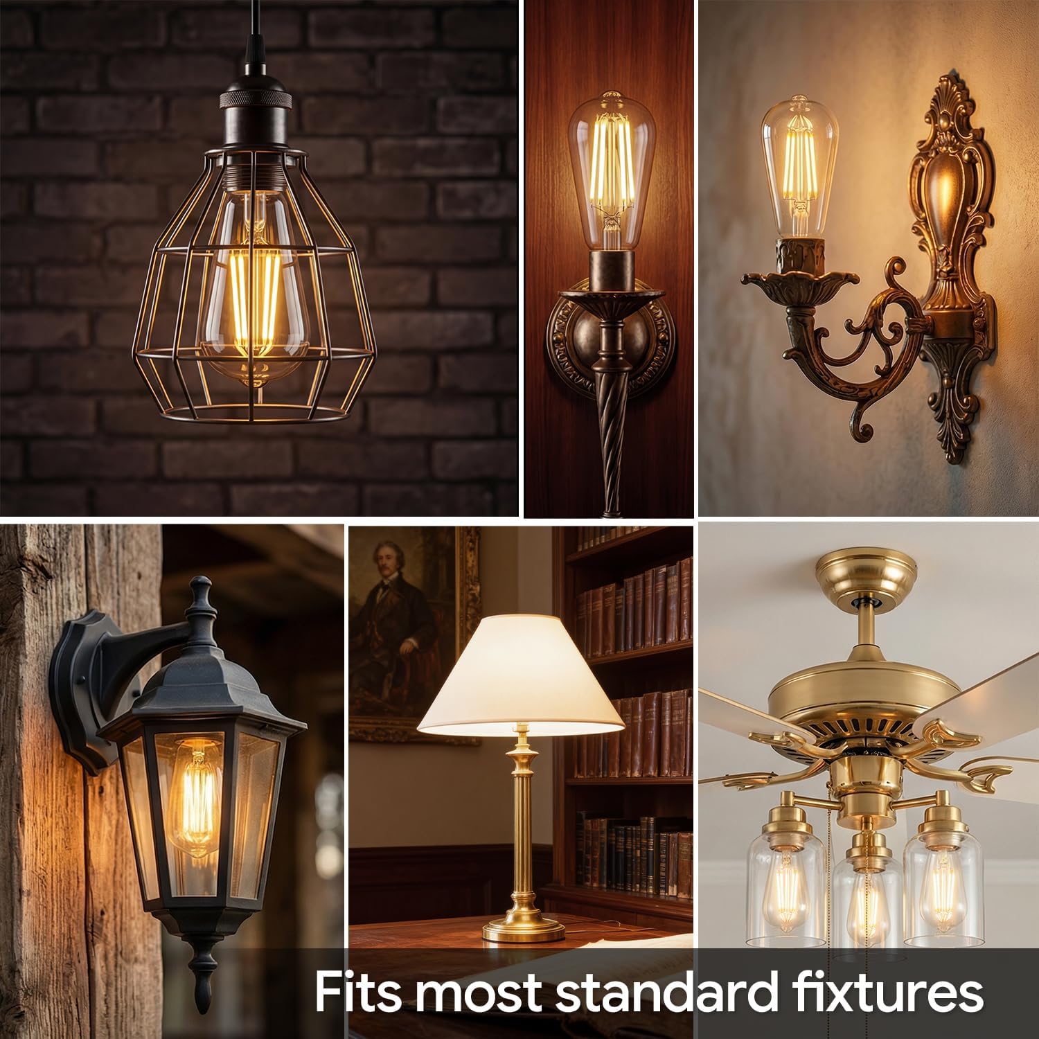6pack LED Light Bulbs, Shatterproof Edison Bulbs 60 Watt Equivalent, E26 Base Warm White 2700K Bulb, Vintage Decorative Fixture Light Bulbs for Home Lighting, Bathroom, Bedroom, Hallway, Non-dimmable