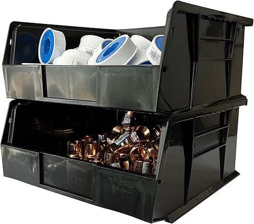 Miniatura 3 de Paquete de 6 contenedores de plástico rojo para colgar apilables, apilables y colgar de plástico, para herramientas, escuela, hospital, oficina,