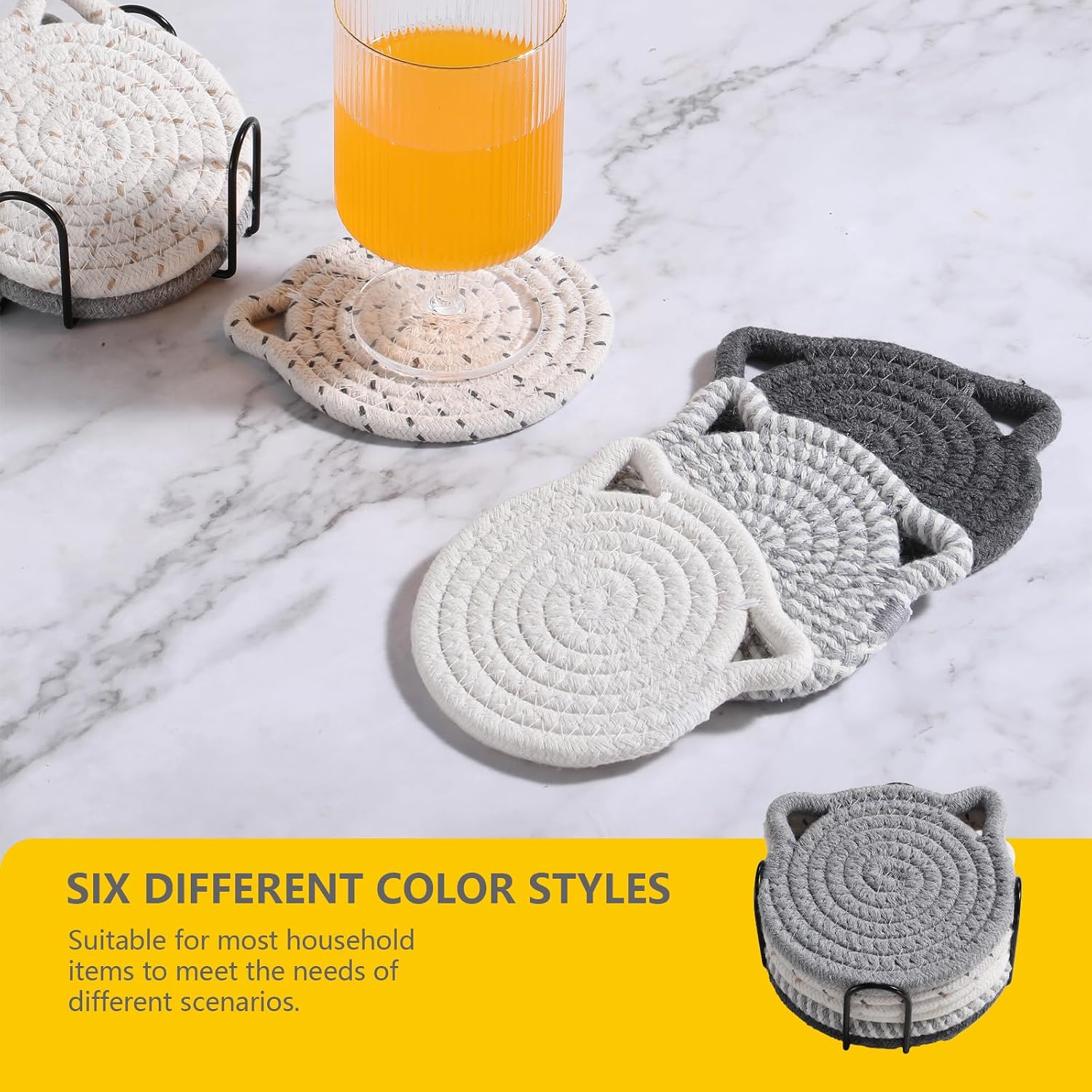 Perfect Cat Gifts for Women- Home Decor Drink Coasters，Set of 6 Cotton Coasters for Cat Lovers Gifts,Coasters for Drinks,Funny and Novelty Office Supplies, Desk and Kitchen Accessories