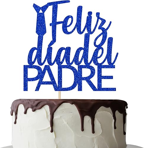 Decoración de pastel de Feliz Día del Padre para decoración del día del padre, suministros de fiesta de cumpleaños de papá con purpurina azul
