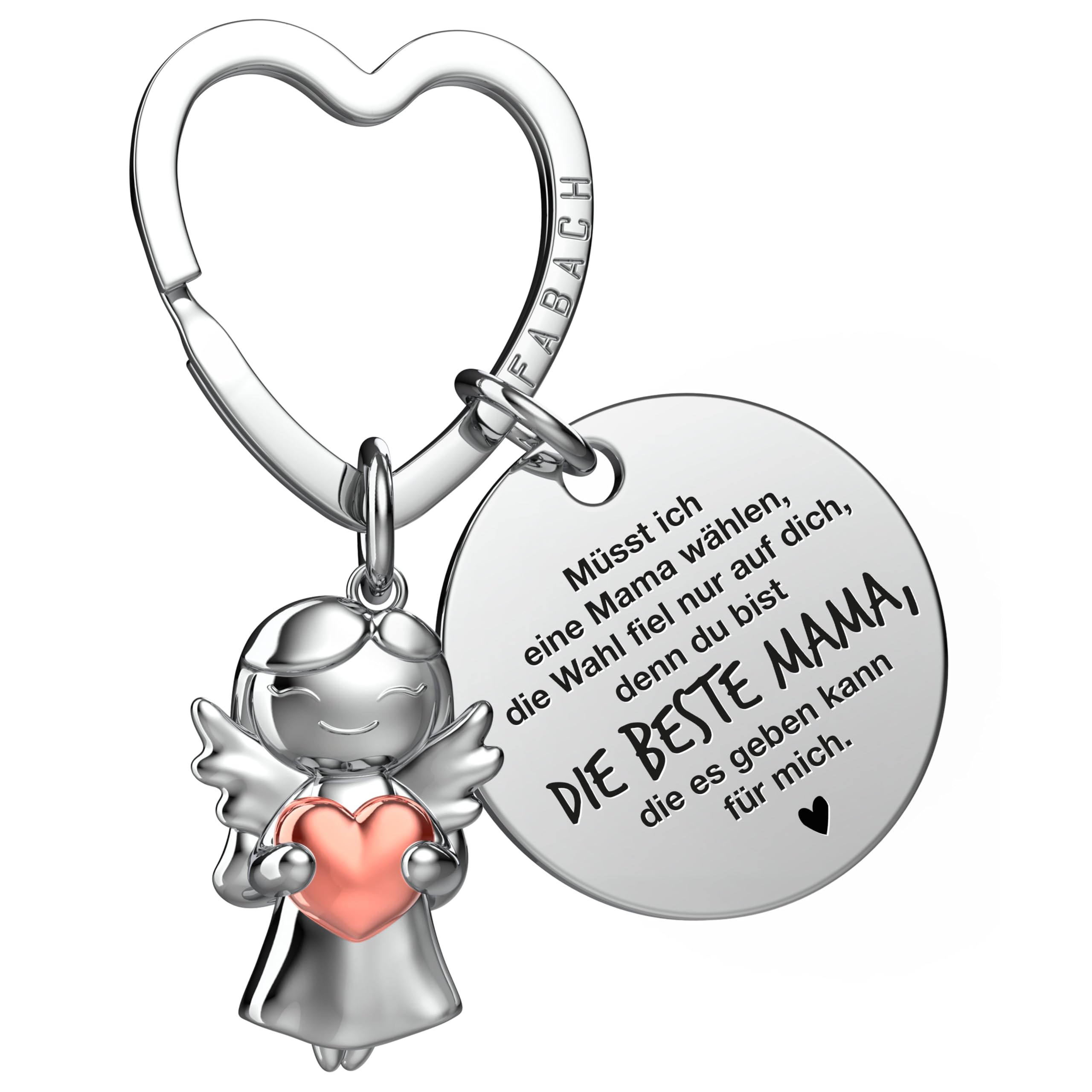 FABACH Beste Mama Schlüsselanhänger Schutzengel Glücksbringer mit Herz und Gravur - Beste Mama Geschenke Schlüsselanhänger - Beste Mama Geschenk Engel Glücksbringer Muttertag