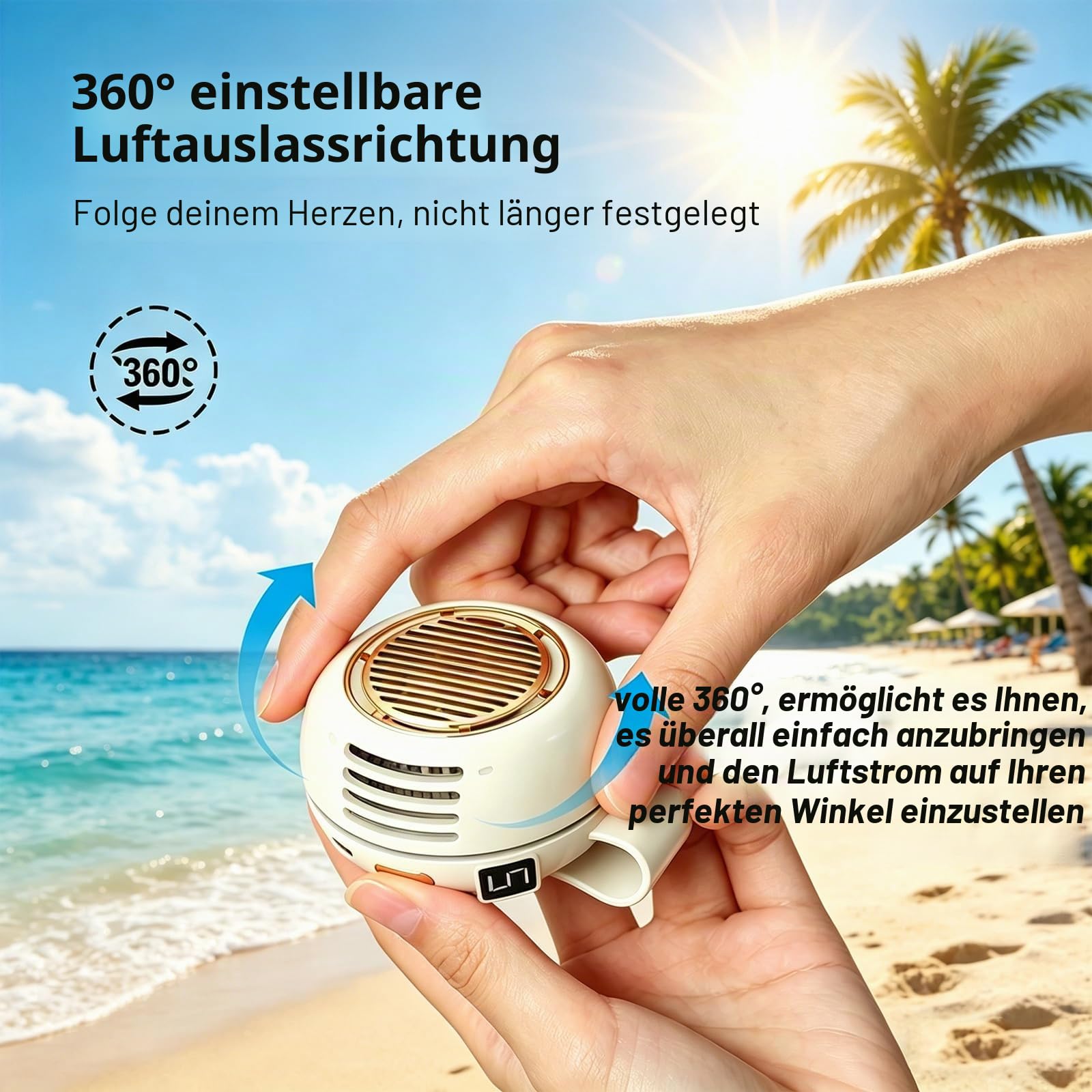 Clip-On-Ventilator, tragbar, 5 Geschwindigkeiten, blattlos, kleiner Clip-In-Ventilator mit 360° Drehung, Digitalanzeige, 6 Stunden Laufzeit, USB-C-Ladung für Kleidung, Gürtel, Kinderwagen