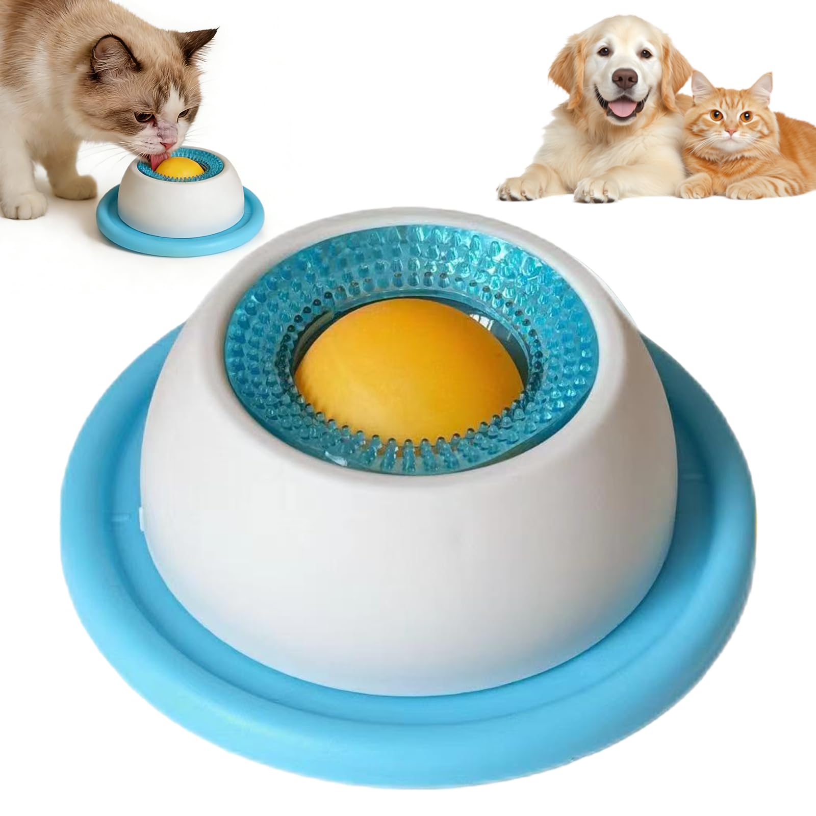 Dog Lick Bowl, Interactive Lick Sphere for Dogs Cat, Slow Feeder Dog Bowl for Anxiety Relief, Non-Slip Licking Bowl with Rotating Ball, Healthy Diet Food Container (Yellow,1pc) — view 10
