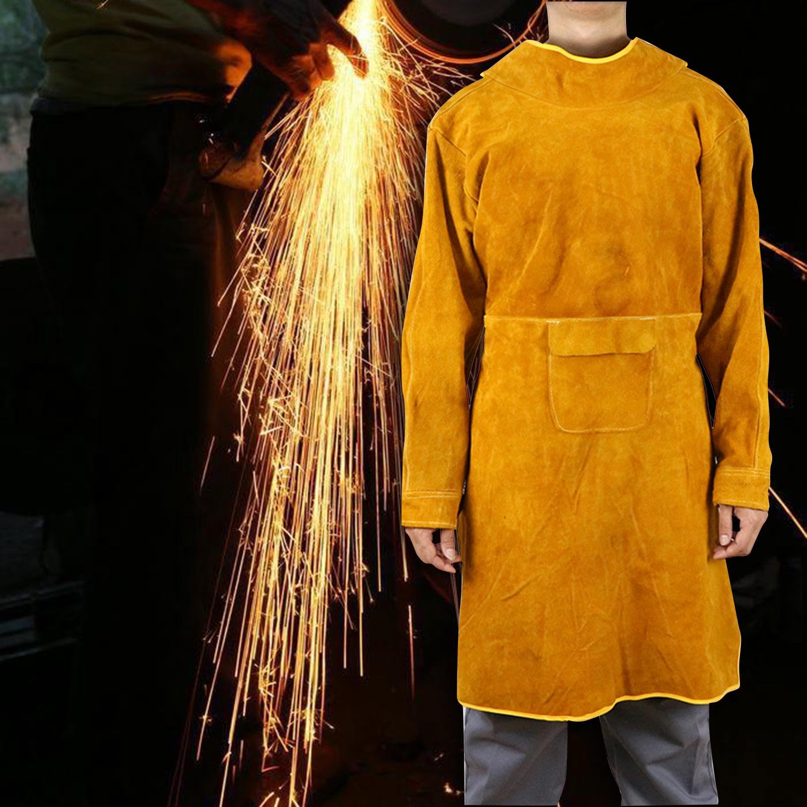 MagiDeal Tablier de soudage vêtements Anti-flamme veste de soudage fermeture à boucle sangle réglable manteau de soudure multifonctionnel vêtements à manches, 120 cm