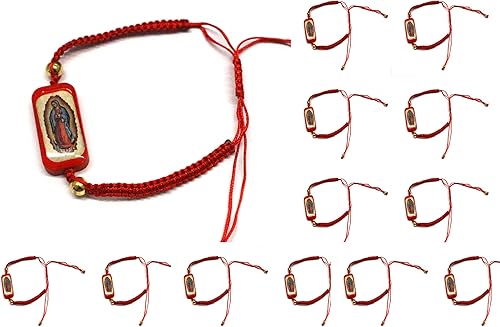 Ooki Pulsera ajustable de cuerda de madera de Guadalupe María, color rojo, 12 unidades, regalos de fiesta, nudo de bautismo, recuerdos de comunión