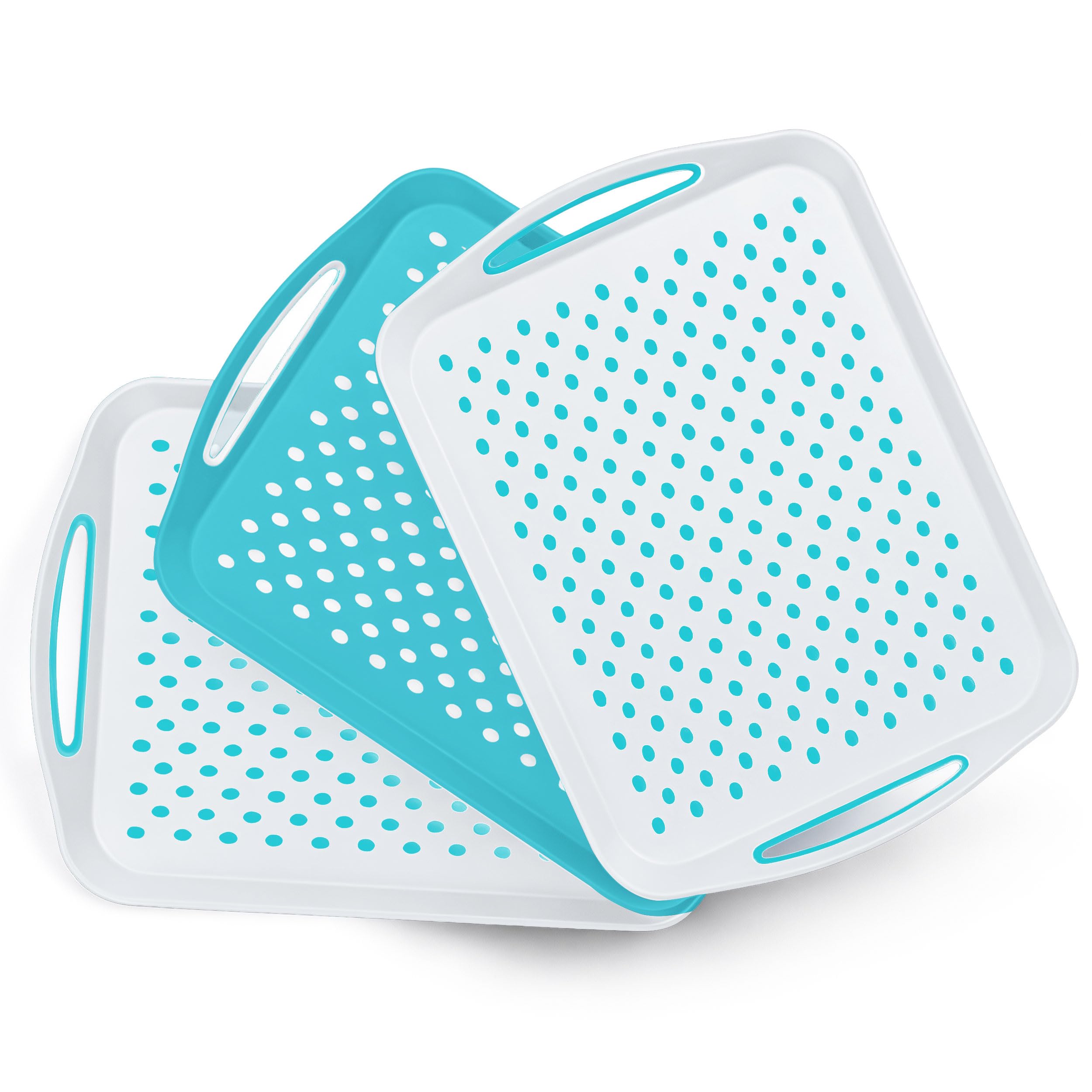 Essen 3-Pack Serving Tray Set – Non-Slip Lap Boards with Grip Handles, Ideal for Food Prep, Tea, Breakfast in Bed – Plastic Tray for Stable Dining – Dishwasher Safe (Blue/White)
