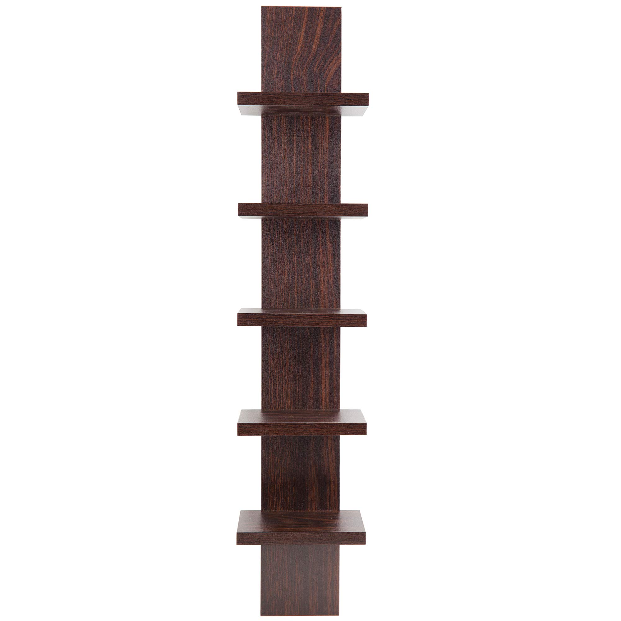 DANYA B 5 Tier Wall Shelf Unit Narrow, Dark Brown Walnut Finish