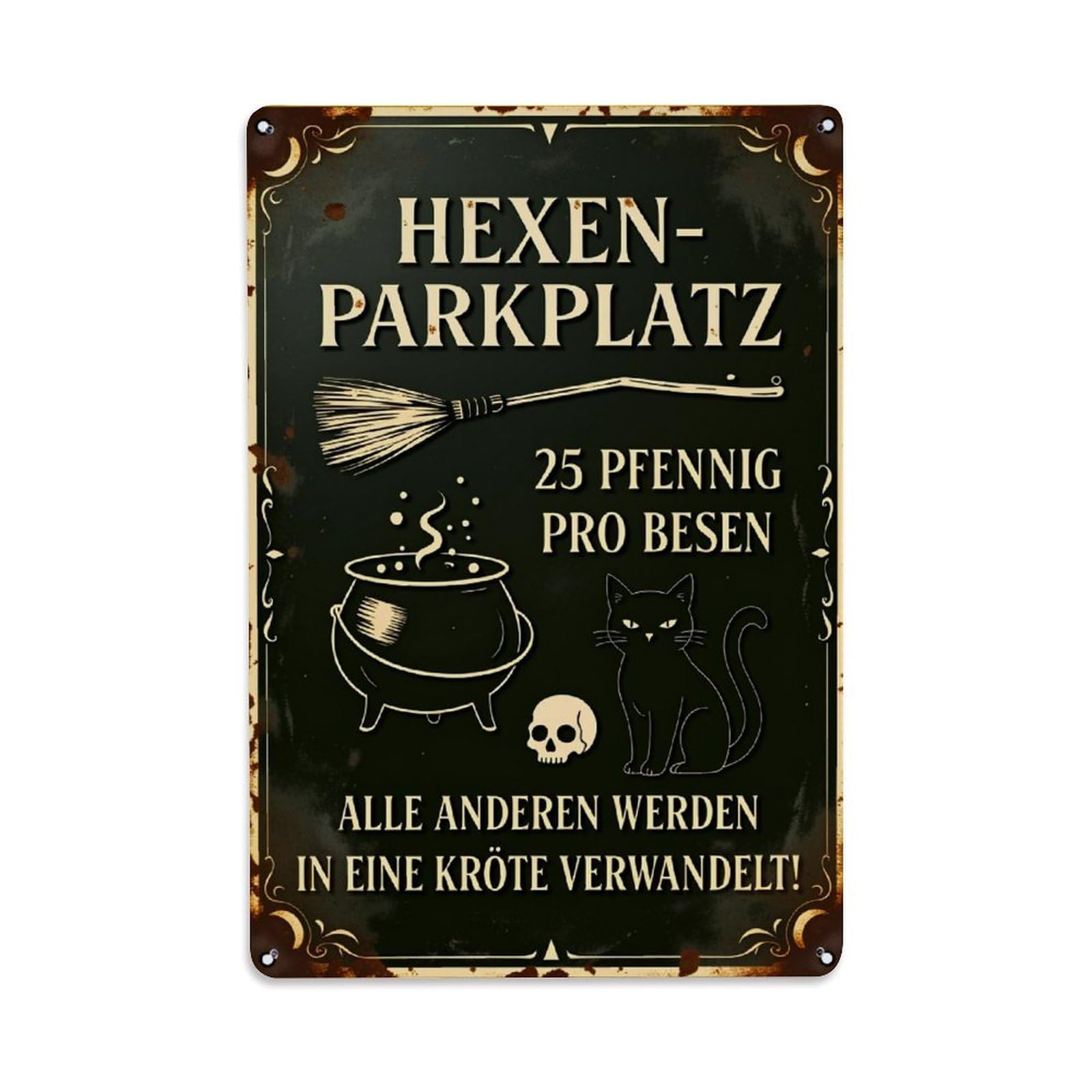 Lzwbntey Vintage Witches Parking Lot Penny Broom Toad Metal Tin Sign Retro Wall Decor For Home Bar Garage Cafe, Indoor & Outdoor Decorative Metal Poster, 8X12 Inch