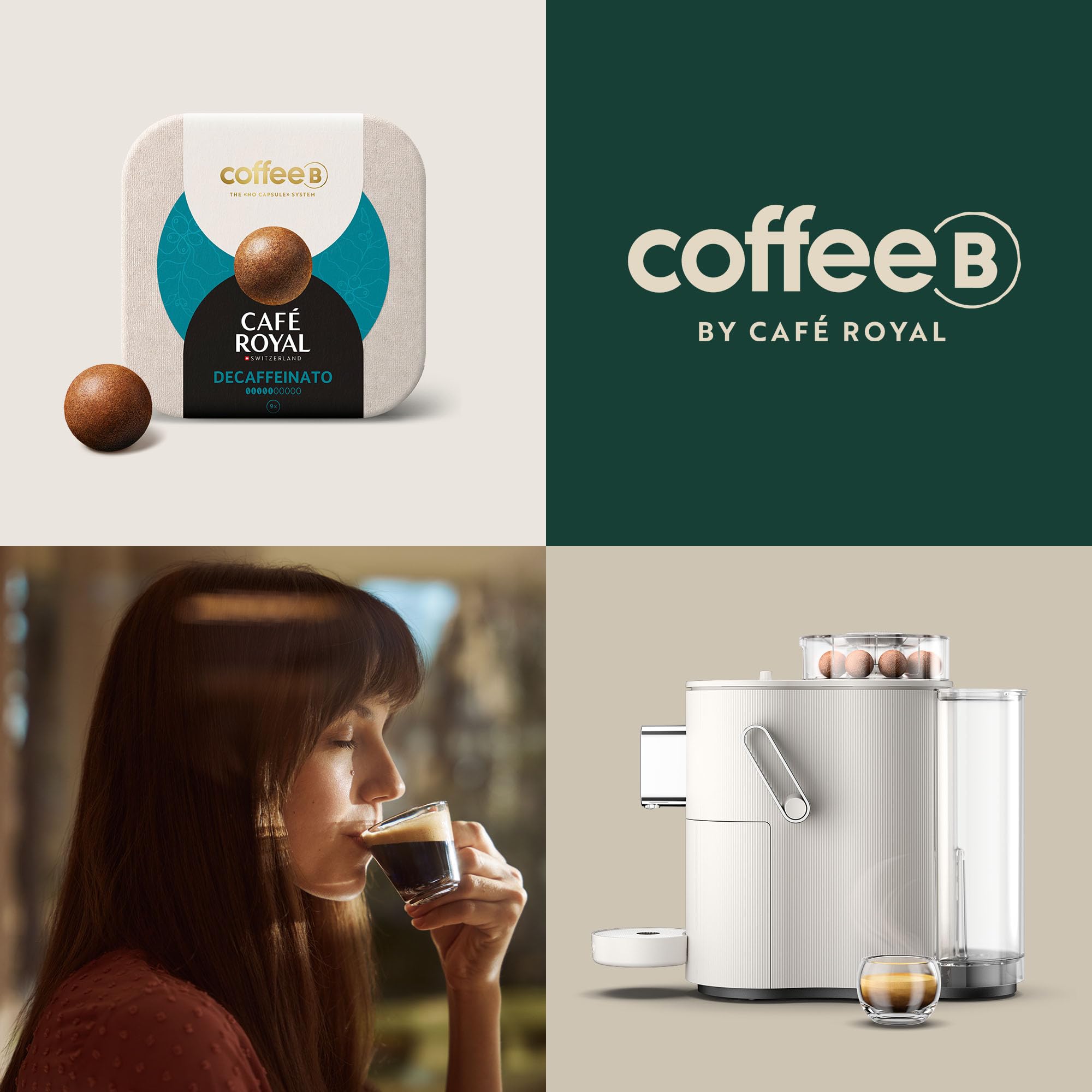 CAFE ROYAL SWITZERLAND PROFESSIONAL Machine à Café CoffeeB Globe Blanc 1.3L avec 90 Coffee Balls Déca - 100% Compostables