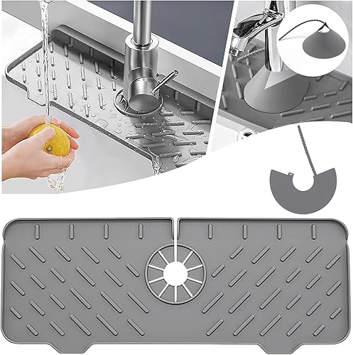 Jokvaex Protector contra salpicaduras para fregadero de cocina, bandeja de silicona con mango de grifo, alfombrilla y jabonera y soporte de esponja