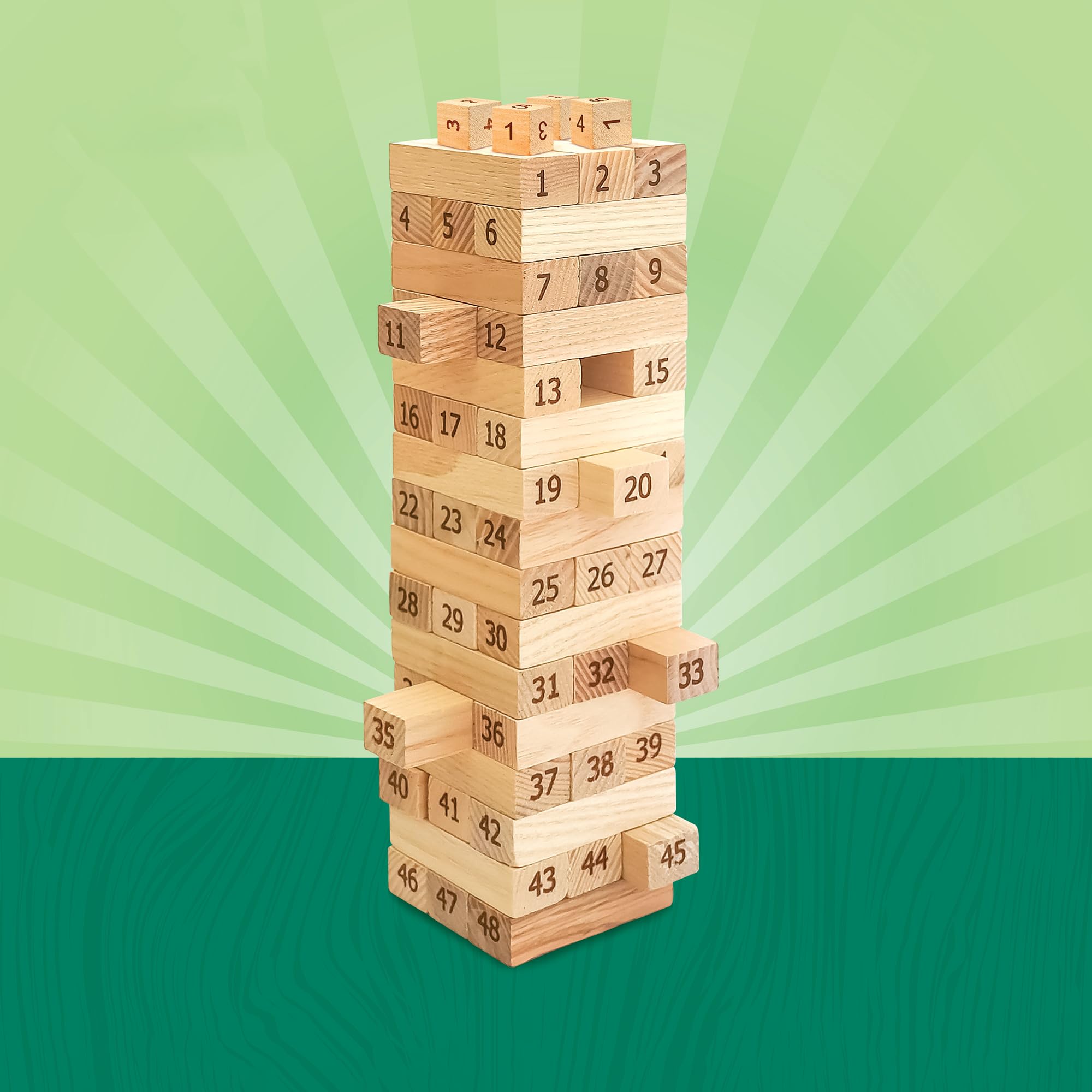RAINBOW RIDERS Wooden Stacking Tower Game and Puzzle, Wooen Block Master for Kids Boys Girls Age 3 + Years,48 Pcs Stacking Tower with 4 Dices for 1 or More Players, Best Xmas Gift 3