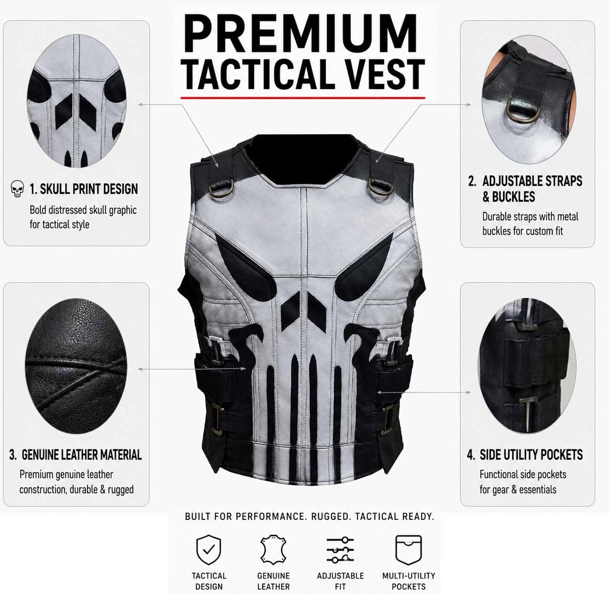 Men Frank Castle Skull Season 2-3 Motorcycle Vest Halloween Cosplay Costume
