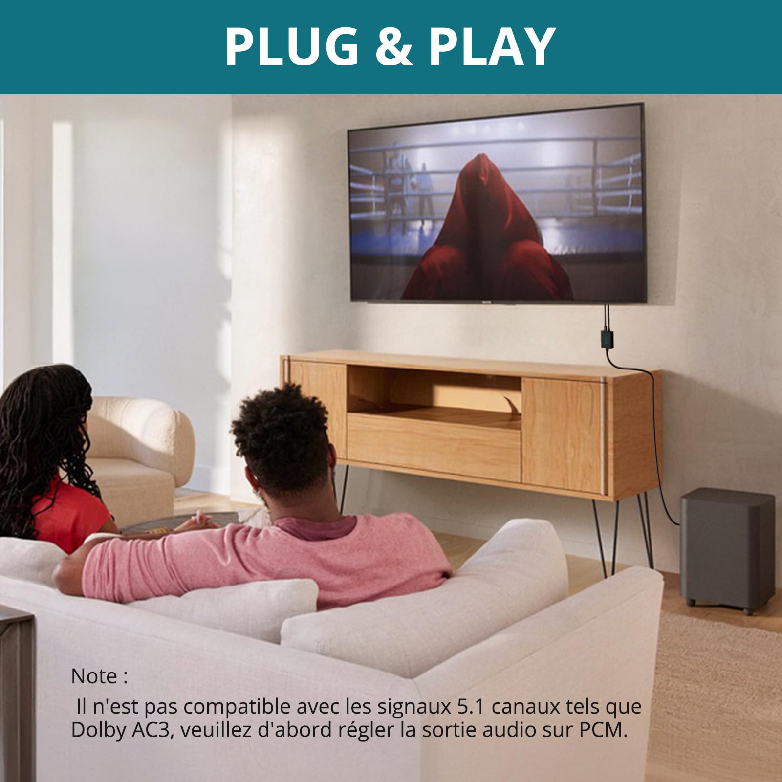 Konwerter Optyczny na RCA z Kablem 2.1m, DAC Cyfrowy Audio 192kHz/24bit do TV, Blu-ray, Konsola