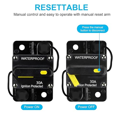Miniatura 9 de Portafusibles de 120 amperios, disyuntor de audio, inversor de fusibles de restablecimiento, soporte de fusible de 12 V-48 V CC, reemplazar