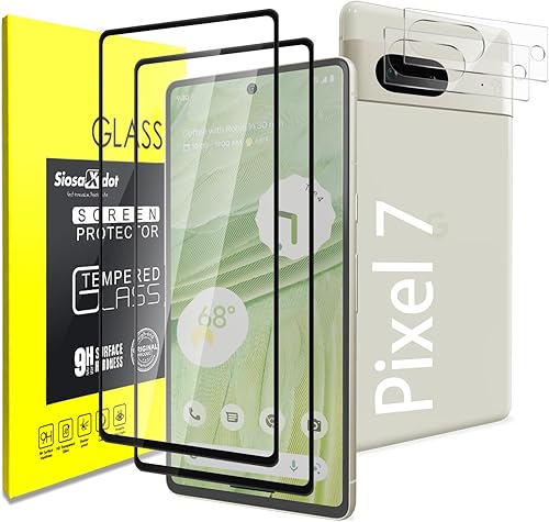 Google Pixel 7 Protector de pantalla de vidrio templado y protector de lente de cámara, reconocimiento de huellas dactilares, transparente HD, sin