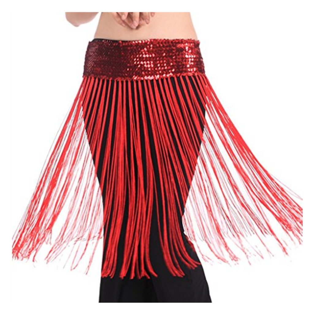 Best Dance Girls Red Lady's Belly Oriental Dance Fringe Tassel Brilliant Hip Scarf Belt Skirt