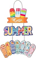 Vista 1 de Letrero colgante de 3 piezas con texto en inglés «Hello Summer» para puerta de playa, letrero de bienvenida de madera, decoración de verano