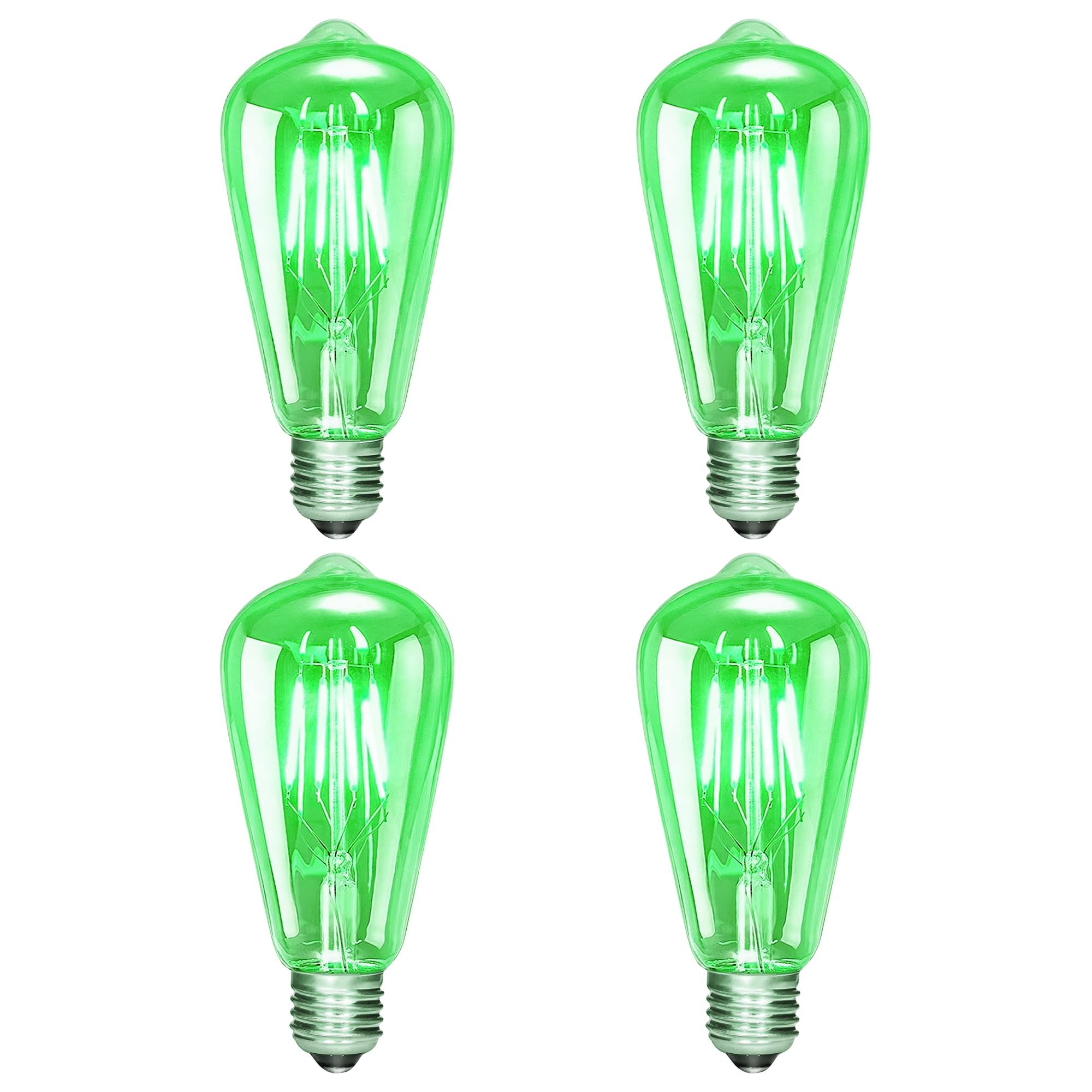 Bravsekai E27 ST64 Green LED Bulbs, 4W Screw Decorative Filament Bulbs, 40W Equivalent, Modern Style, Non-Dimmable, Pack of 4