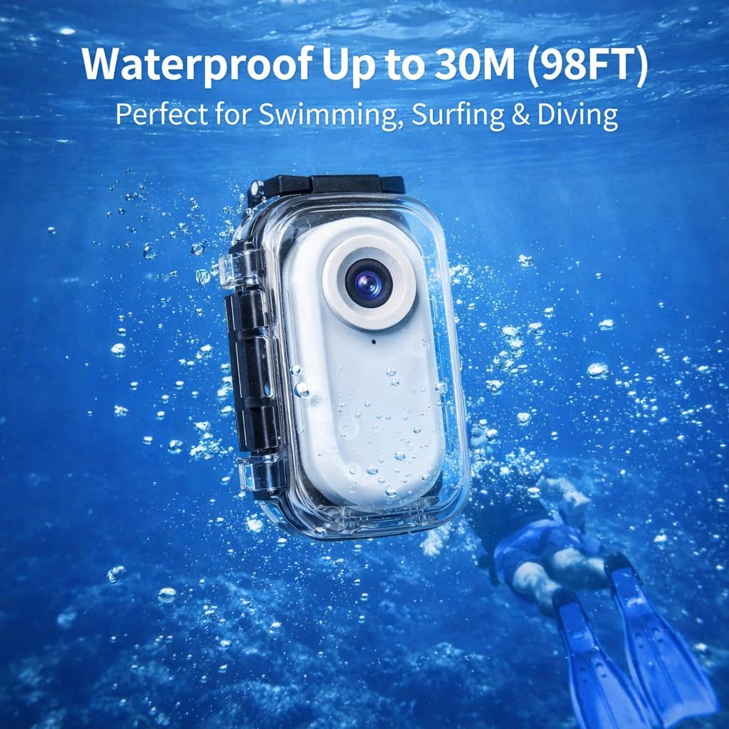 Waterproof Magnetic Mini Body Action Camera, Included 128GB, Hands Free, Wearable Thumb 2.7k HD Camera with Magnetic Clip and Necklace Mount for Traveling, Pet Walking and Outdoors Activities