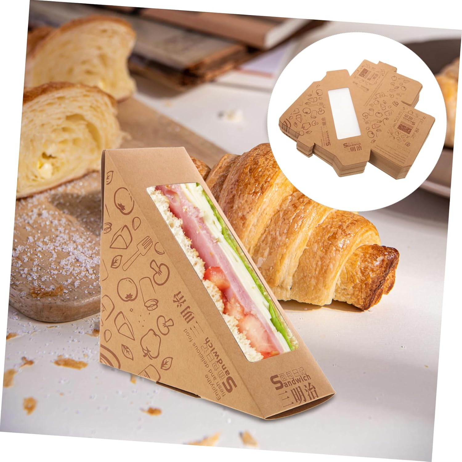 Triangle Wrapping Paper Box Sandwich Paper Box 100pcs Sandwich Wrapping Containers Baking Food Packaging
