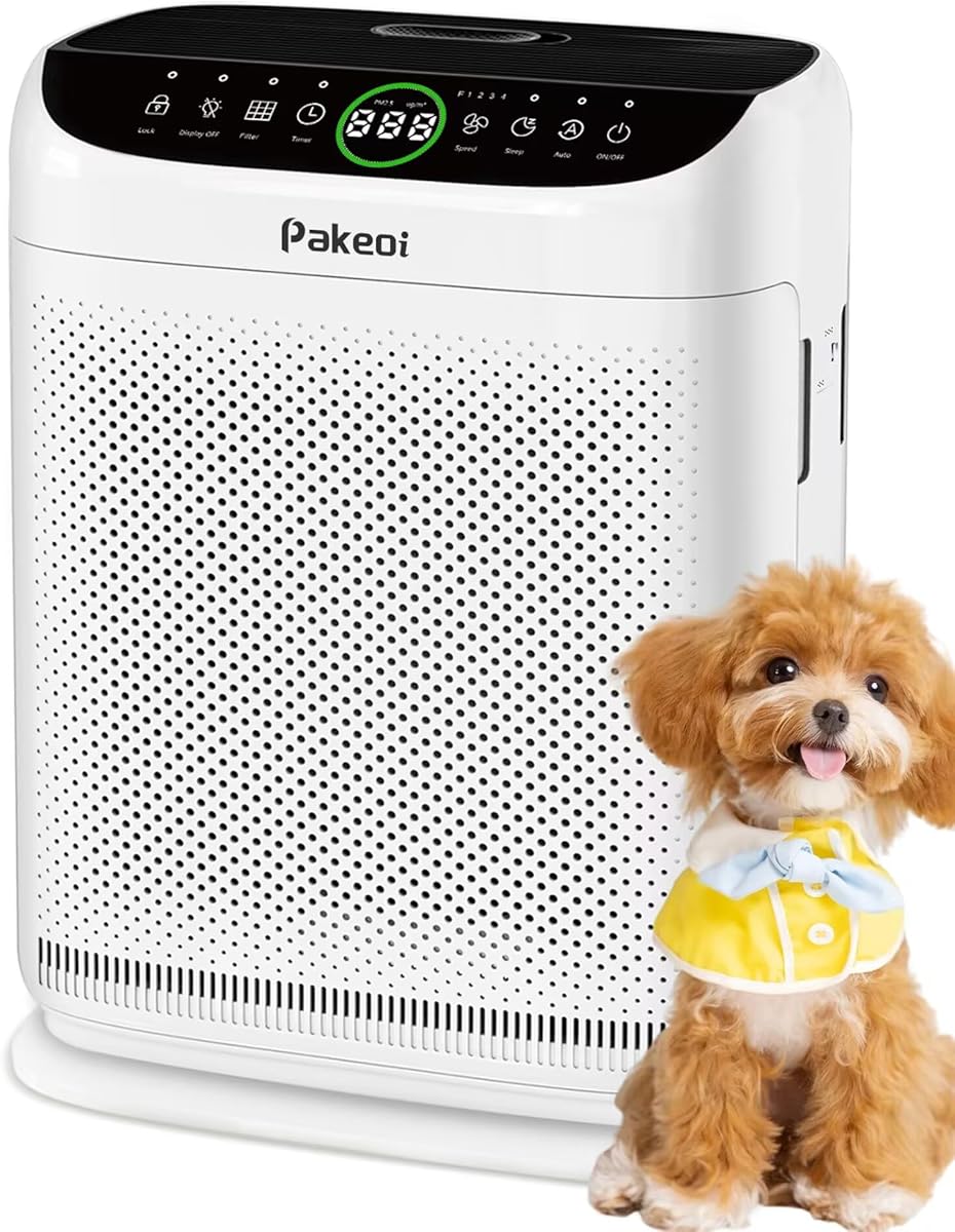 Air Purifiers for Home Large Room Up to 3000 Ft² With Double Air Intake,PAKEOI HEPA Air Purifier for Bedroom With Washable Pre-Filters, Remote Control, 15dB Sleep Mode,Air Cleaner for Pets Dust, White