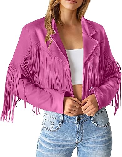 Miniatura 8 de EOPUING Faux Leather Jackets for Women 2023 Fashion Moto Biker Jacket Fall Winter Fringe Cowboy Cropped Jacket Cool Cardigan