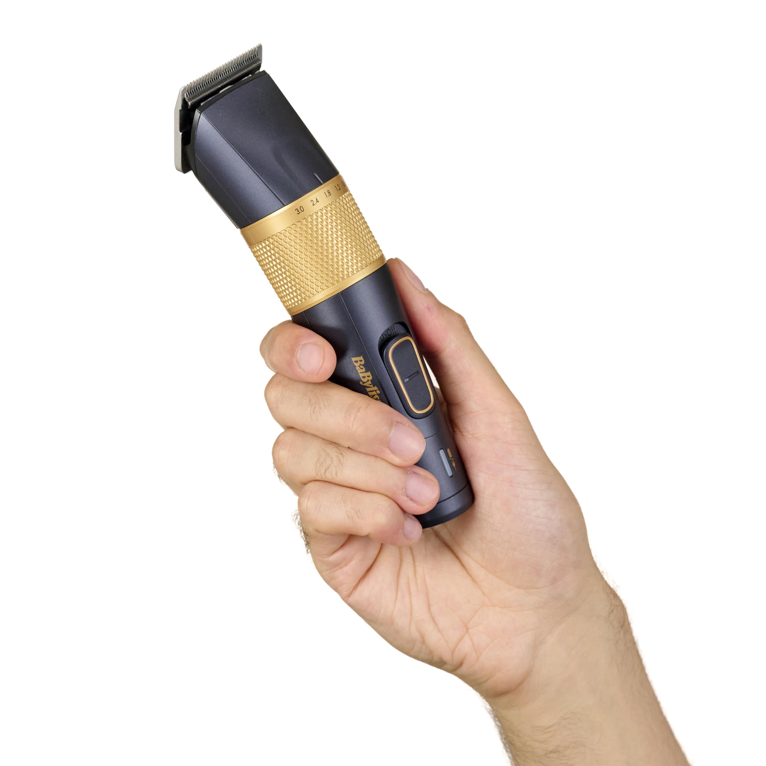 BaByliss Tondeuse à cheveux Lithium Performance - Performance professionnelle sans fil, 45 réglages de longueur (0,6-28 mm), Batterie lithium, Bleu foncé/or, E986E