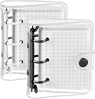 Vista 1 de 2 juegos de mini fundas transparentes de 3 anillos con mini bolsillos interiores de papel para carpeta, cierre de cuaderno de PVC suave y Blanco