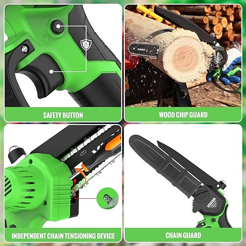 Vista 8 de Sierra de poste inalámbrica 2 en 1 y mini motosierra, motosierra de batería sin escobillas de 8 pulgadas y 1000 W con baterías duales de 4000 mAh
