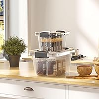 Vista 6 de Nazhura Contenedor de almacenamiento de plástico, cajas de almacenamiento apilables y encajables con tapas blancas y hebillas de cierre seguras