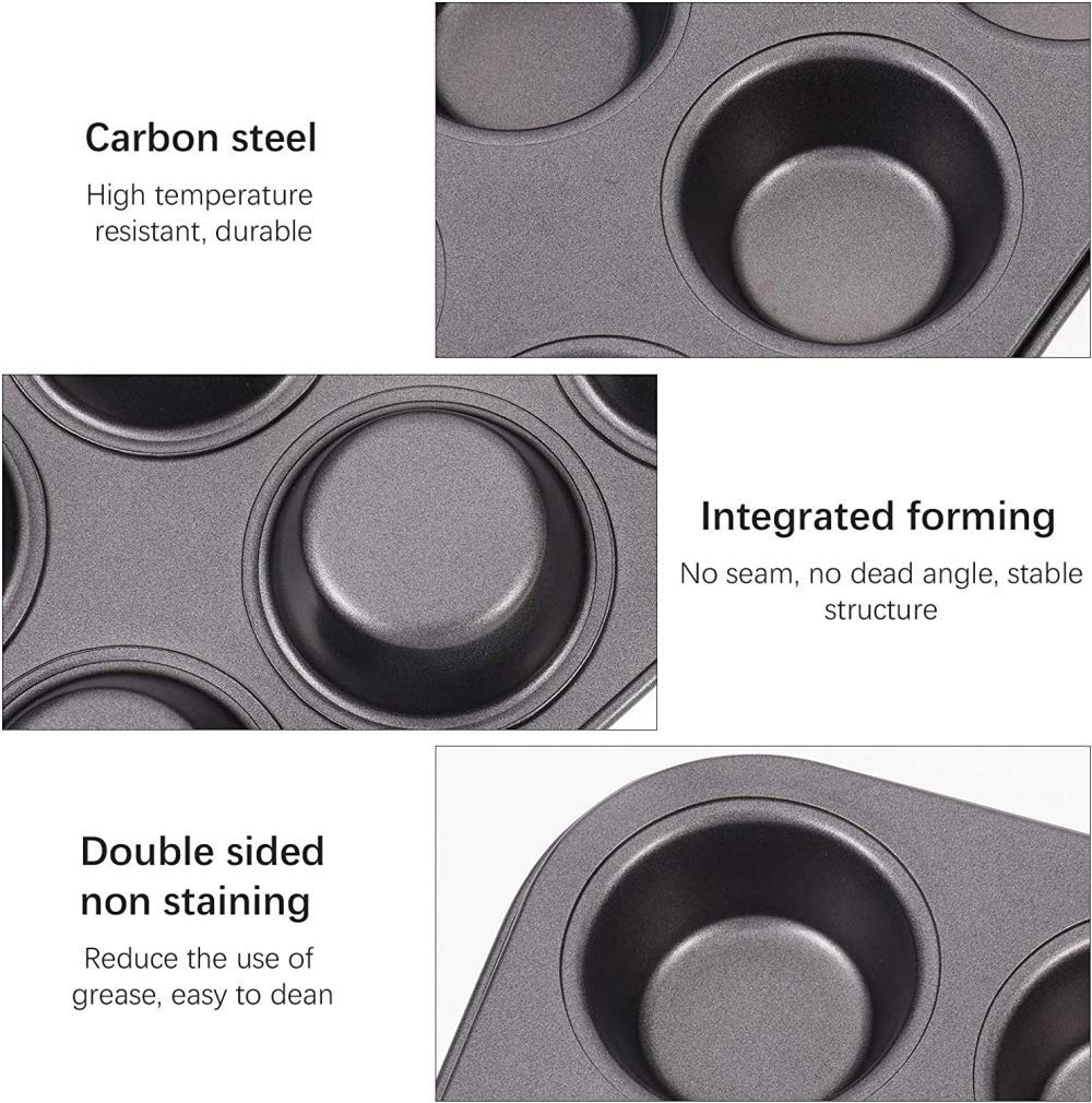 Molde Para Muffins, Bandeja Para Hornear De Metal Para Muffins, Revestimiento Antiadherente 100% Sin BPA Para Muffins, Cupcakes, Pudines, Pasteles De Brownies-S
