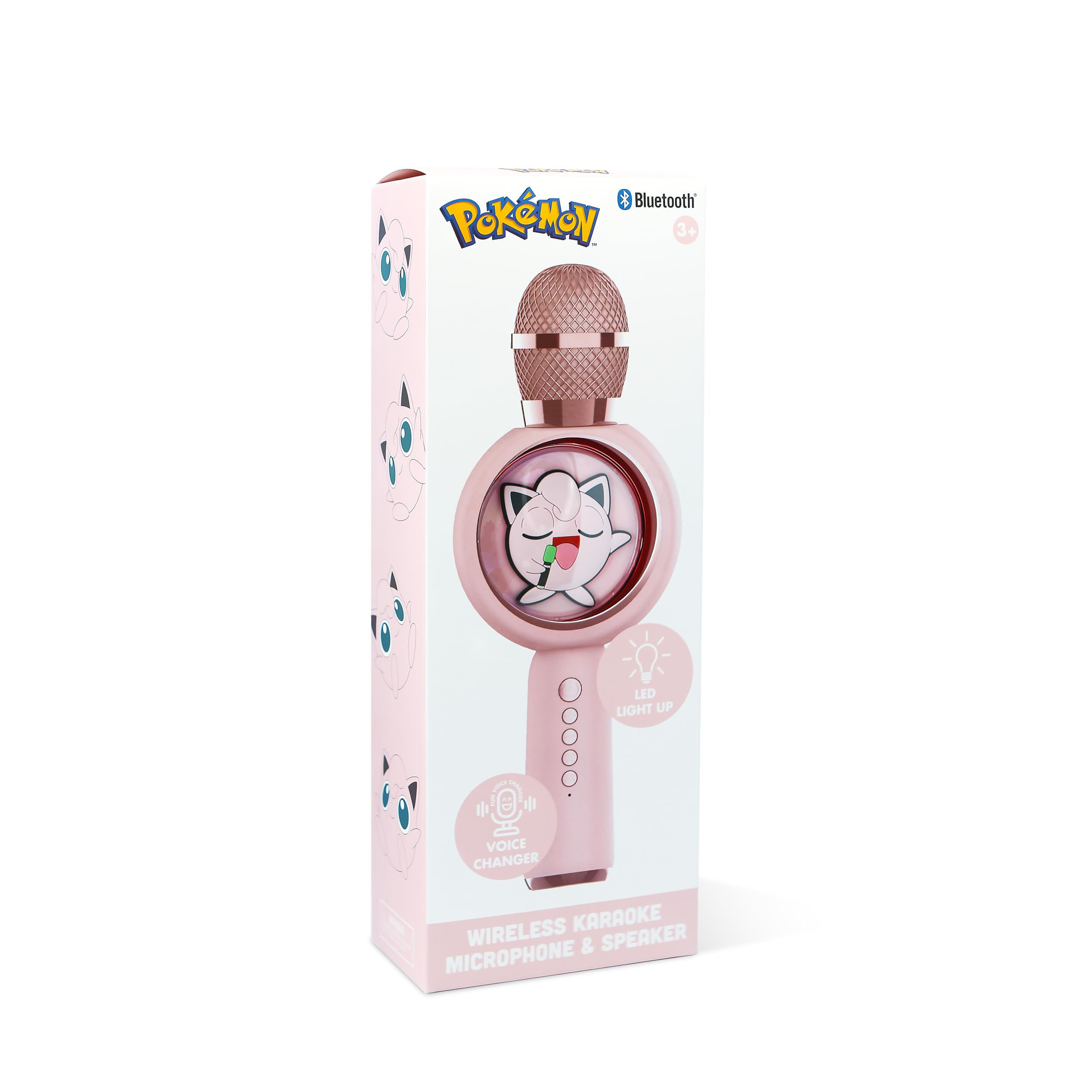 OTL Technologies Pokemon Jiggly Puff Popsing - Micrófono inalámbrico para karaoke con luz LED, modo cambiador de voz, color rosa