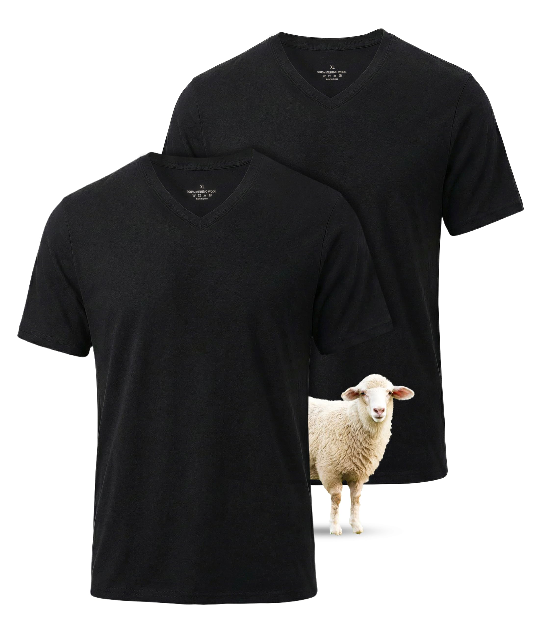 SUNCHIRI 2 Pack Merino Wool T Shirts for Men, V-Neck 100% Wool Base Layer, Breathable Undershirt for Travel, Fitness
