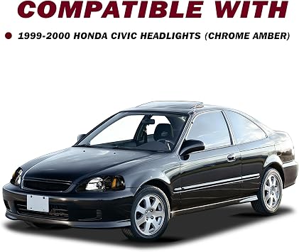 JSBOYAT Headlight Assembly Pair w/Bulbs for 1999 2000 Honda Civic [Halogen Type] OE Style Headlamp Replacement L+R (Black Housing with Amber Reflector)