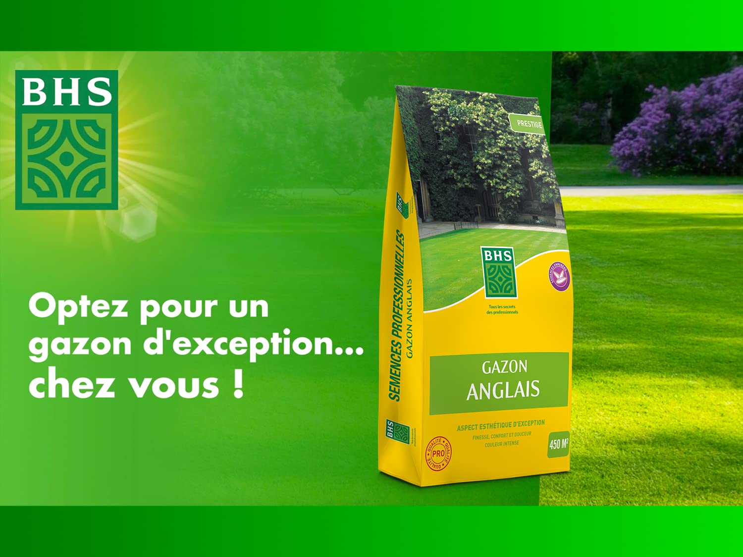 BHS GDP10 | 10kg | 465 m² | Gazon Anglais | Destiné aux jardins haut de gamme | Met en valeur l’environnement des belles propriétés |, Blanche