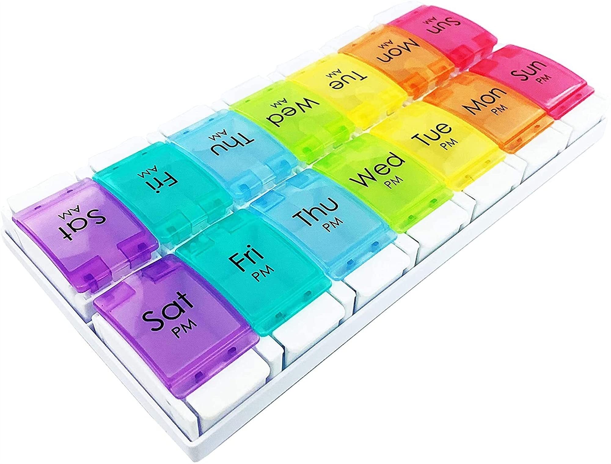 Caja de píldoras doble desmontable bounce RJJ con plástico colorido de 14 compartimentos