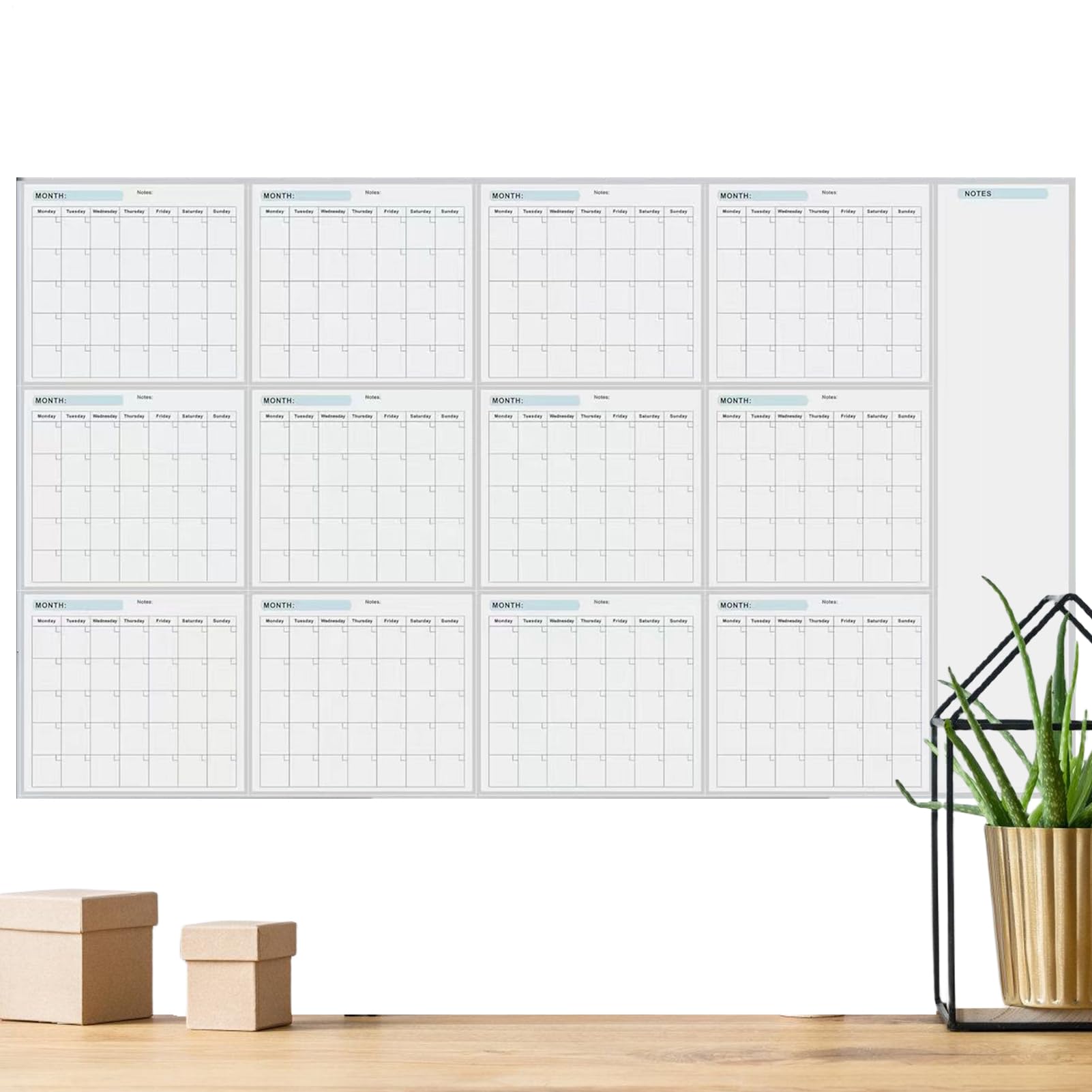 Calendario anual de pizarra blanca (150 x 8 5 cm, calendario anual para pizarra blanca borrable en, juego de planificador de pared, reutilizable