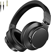 Over Ear Bluetooth Headphones, Studio Monitor & Mixing DJ Headphones Wireless with 50mm Drivers and 1/4 to 3.5mm Wired Audio Jack for Guitar AMP Recording Podcast Piano, 100H Playtime, Black