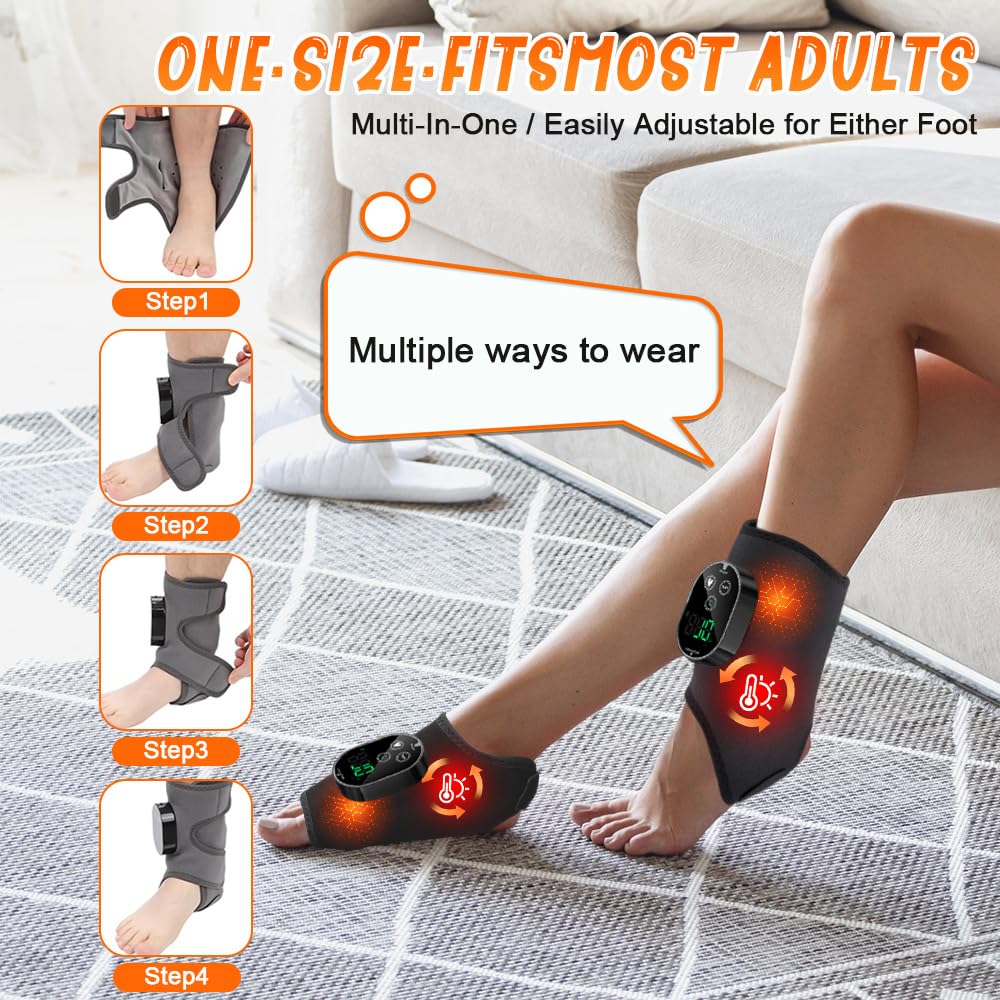 3-in-1 Fußmassagegerät, Kabelloses Elektrisches Fußmassagegerät mit 3 Vibrationsmodi und 6 Heizstufen, Portable Cordless Ankle Massagers mit 3000mAh Akku für Knöchel Ferse Fußsohle und Fußrücken