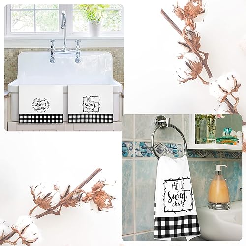 Miniatura 3 de 2 toallas de mano a cuadros de búfalo blanco y negro para baño, decoración de baño para baño, cocina, casa de campo (estilo elegante)
