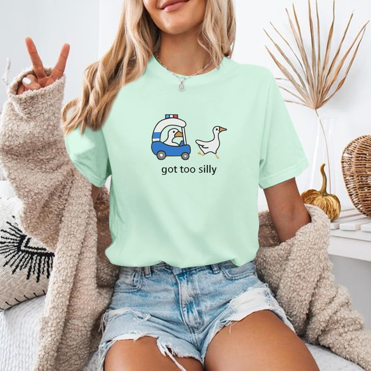 Got Too Silly Goose T Shirt Funny Cute Shirts for Women Ducks Car Printed Graphic Tees Short Sleeve Summer - Image 6