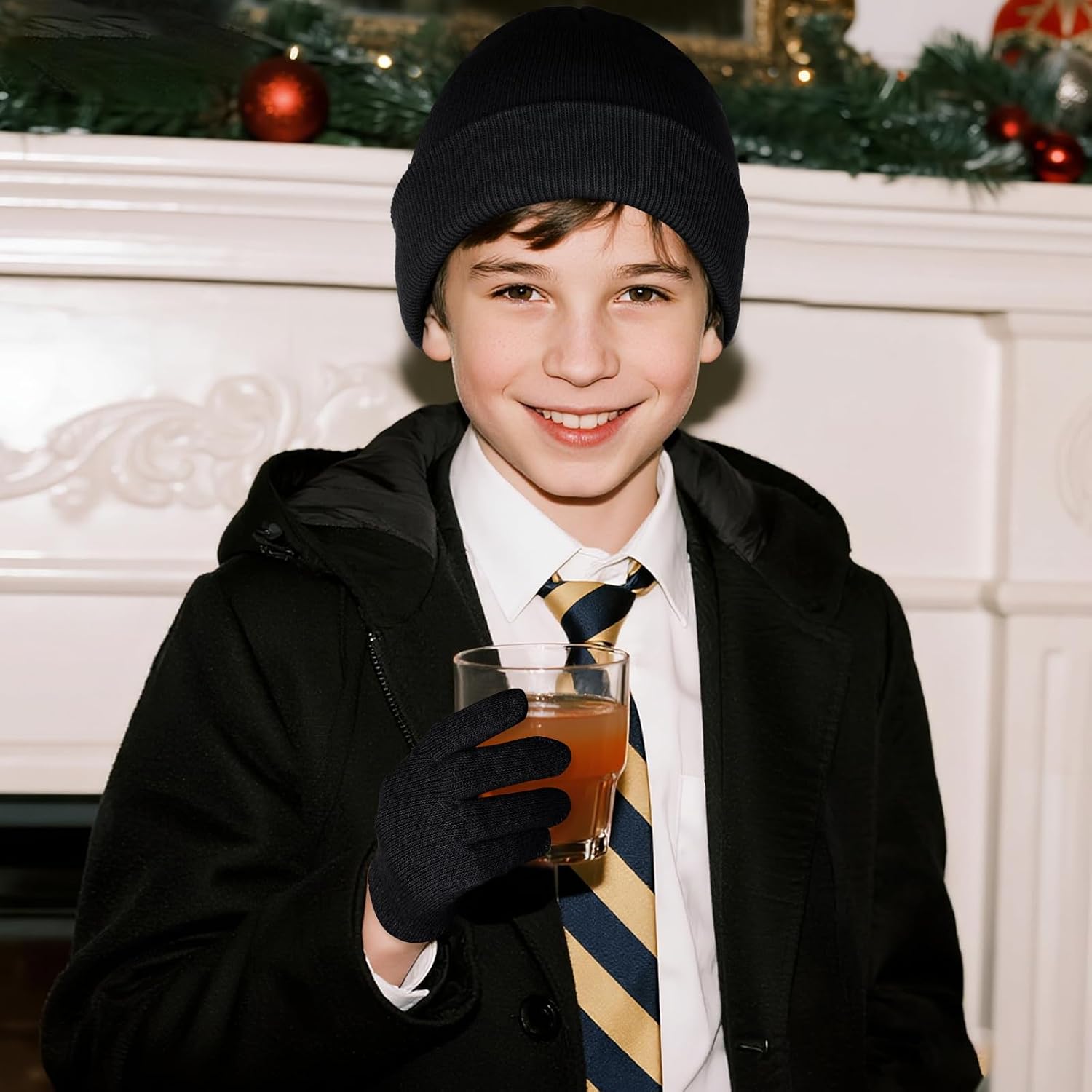 Kids Beanie Hats and Gloves Set Kid's Knitted Beanies Hat Winter Gloves for Boys Girls