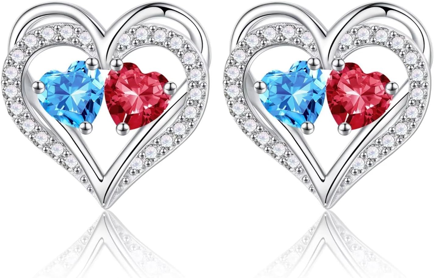 Iefil Heart Earrings for Women - 925 Sterling Silver Birthstone Earrings, Anniversary Birthday Gifts for Women Wife Girlfriend Mom