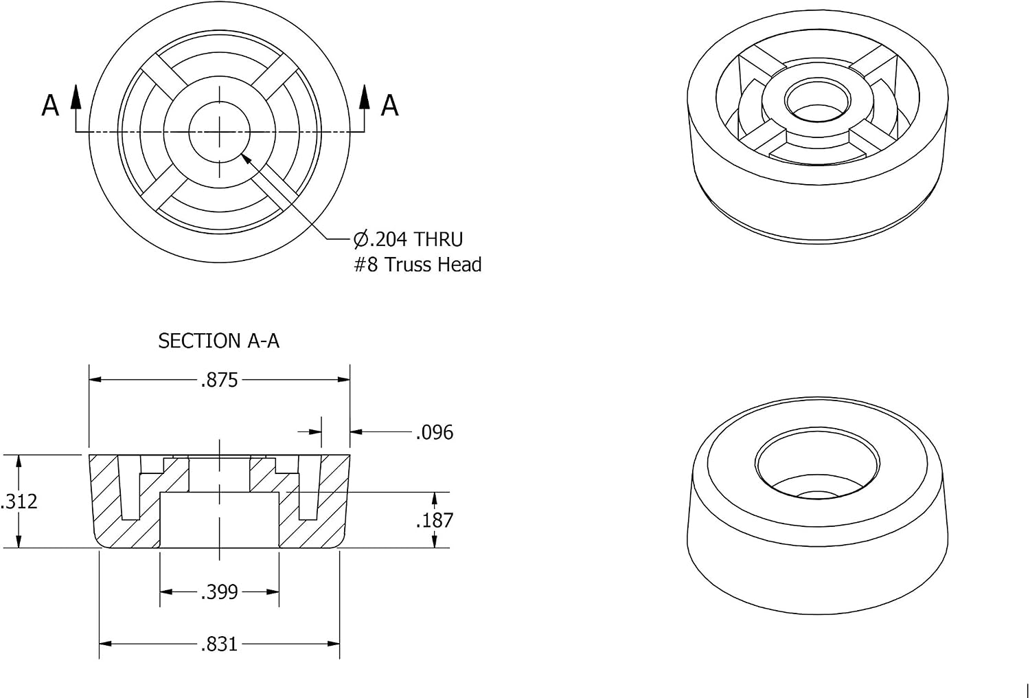8 Medium Round Rubber Feet - .312 H X .859 D - Perfect for Cutting Boards, Furniture, Chairs, Tables, Electronics - Made in USA