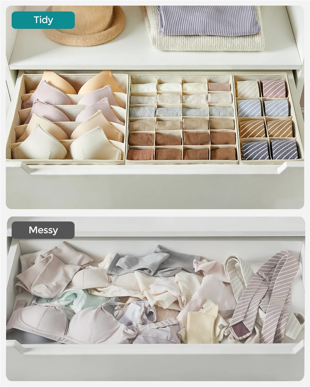 Schrank Organizer Set mit 8 Unterwäsche-Schubladen-Organizern, Trennwänden, faltbar, for BHs, Unterwäsche, Socken, Krawatten, Stoff-Aufbewahrungsboxen