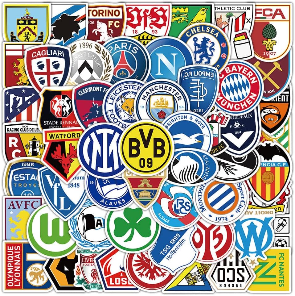 Football Team Club Stickers |100Pcs Soccer Fans Logo Sport Stickers Waterproof Vinyl Sports Decal for Water Bottle, Laptop, Phone Cases, Vinyl Waterproof Stickers, Decal Softball Gifts for Girls