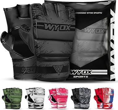 WYOX MMA Gloves for Men & Women Open Palm MMA Sparring Gloves with Multi-Layer Knuckle & Thumb Padding, Wrist Support, Fingerless Punching Bag Gloves for Grappling, Kickboxing, Muay Thai & Training
